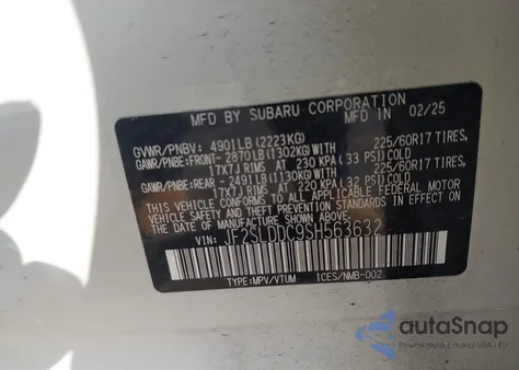 2025 Subaru Forester Premium из США, поврежденный, VIN JF2SLDDC9SH563632